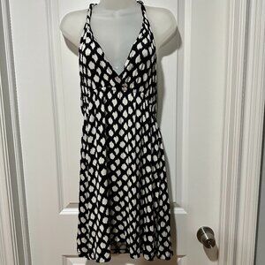 BCBG MaxAzria Black & White Print Halter/Racer Back Dress, Size M